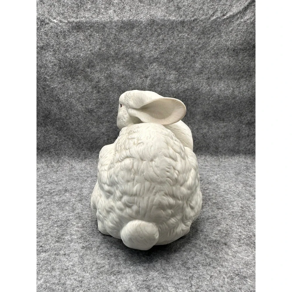 Vintage White Ceramic Rabbit Figurine Textured Bunny Easter Decor Made in Taiwan